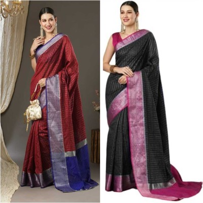 JK ETHNIC WEAR Woven Daily Wear Chanderi, Cotton Silk Saree(Pack of 2, Multicolor)