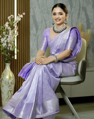 UNITYFASHION Woven Kanjivaram Art Silk Saree(Purple)