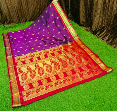 Spewim Woven Paithani Art Silk Saree(Purple)