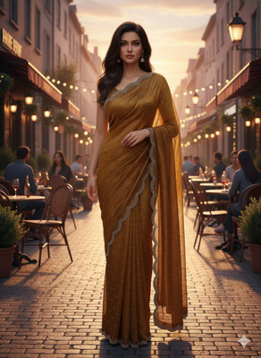 Sudev fashion Embellished Bollywood Net Saree(Orange)