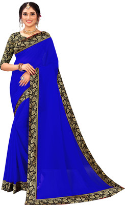 LIMTD Solid/Plain Bollywood Georgette Saree(Blue)