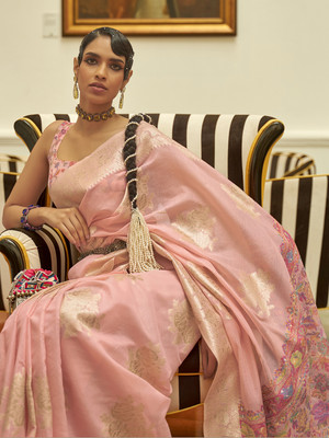 Divastri Woven Baluchari Silk Blend Saree(Pink)