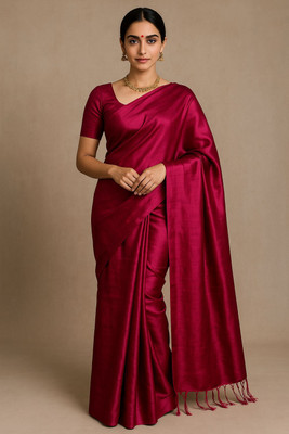 Saarbhi Solid/Plain Bollywood Silk Blend Saree(Red)