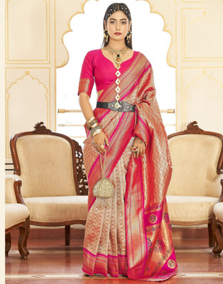 Samah Woven, Embellished, Self Design Banarasi Art Silk Saree(Pink, Multicolor)