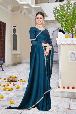 BK COLLECTION Solid/Plain Bollywood Georgette Saree(Blue)
