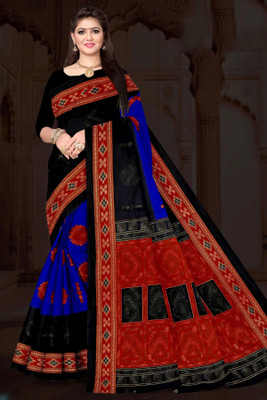 Tareninx Printed Sambalpuri Pure Cotton Saree(Blue)