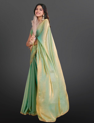 HouseOfCommon Solid/Plain Bollywood Chiffon Saree(Green)