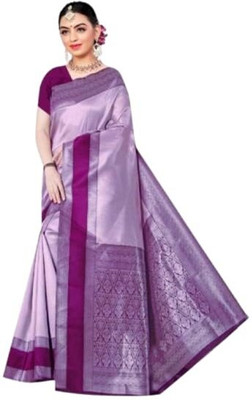 Fashionlu Printed Bandhani Cotton Silk Saree(Purple)