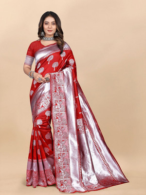 MOTISARIYA FASHION Self Design Bollywood Jacquard Saree(Red)