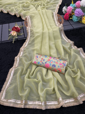 VANISWA Solid/Plain Bollywood Jimmy choo Saree(Light Green)