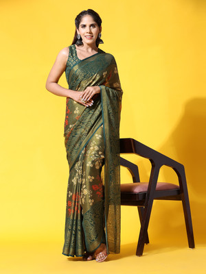 GOPINATH WEAVES Printed Daily Wear Chiffon Saree(Dark Green)