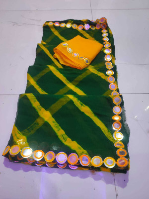 KAKADIYA CREATION Woven Bandhani Chiffon Saree(Green)