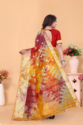 Aarunika SST Solid/Plain, Printed Bollywood Organza Saree(Multicolor)