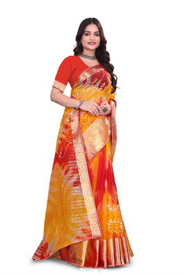 Aarunika BS Solid/Plain, Printed Bollywood Organza Saree(Multicolor)