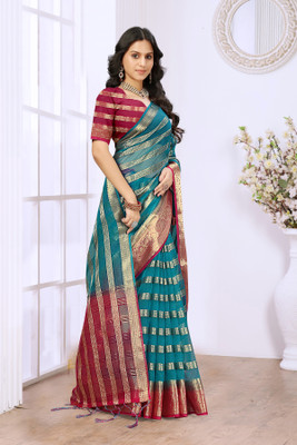 Aarunika SBT Solid/Plain Bollywood Organza Saree(Green)