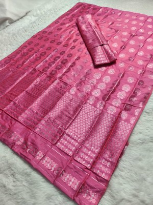 Skiran's Printed Mekhela Chador Polyester Saree(Pink)