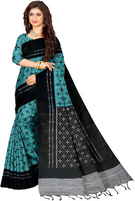 Dixon Printed Sambalpuri Pure Cotton Saree(Blue)