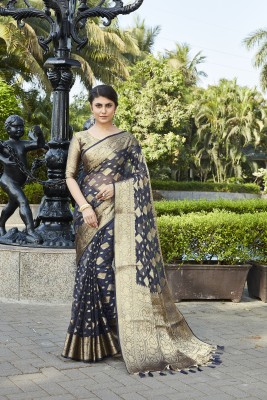 FINE WEAR Woven Kanjivaram Organza Saree(Black)