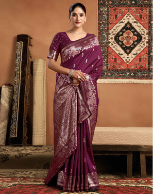 Satrani Woven, Embellished Banarasi Silk Blend Saree(Magenta)