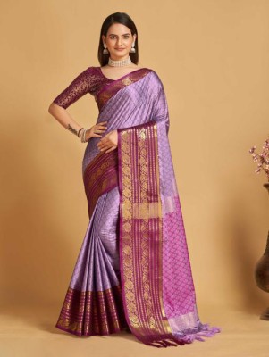 Miswa Self Design, Woven, Embellished Bollywood Cotton Silk Saree(Purple)