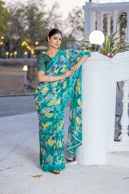 Leelavati Printed Daily Wear Chiffon Saree(Light Green, Multicolor)