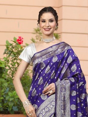 ANANYA Woven Kanjivaram Silk Blend Saree(Purple)