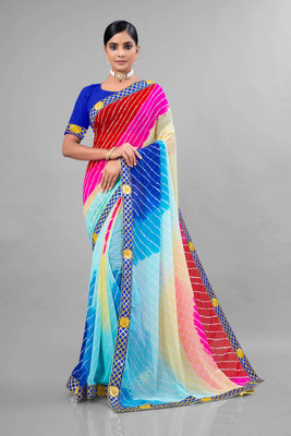 ASTEYAM Printed Leheria Georgette Saree(Blue)