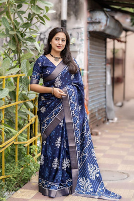 Tasrika Printed Daily Wear Silk Blend Saree(Dark Blue)