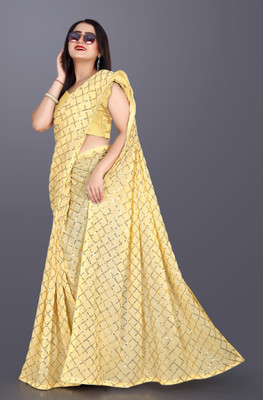 JAY RAMDEV FASHION Embroidered Chanderi Georgette Saree(Gold)