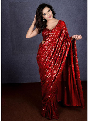 Bhojal Creation Embellished Bollywood Georgette Saree(Red)