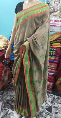 Tantikatha Woven Handloom Pure Cotton Saree(Beige)