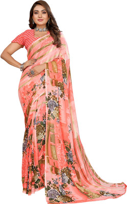 Moda Rapido Floral Print Daily Wear Georgette Saree(Orange)