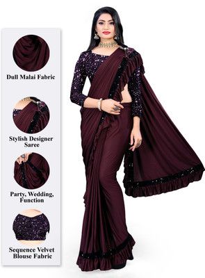 Mijaashree Fashion Solid/Plain Bollywood Lycra Blend Saree(Purple)