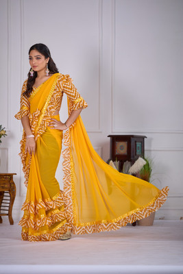 CHIGS FASHION Printed Bollywood Georgette Saree(Yellow)