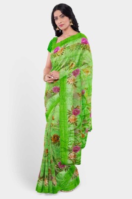 Classy Foriever Printed Daily Wear Cotton Blend Saree(Light Green)