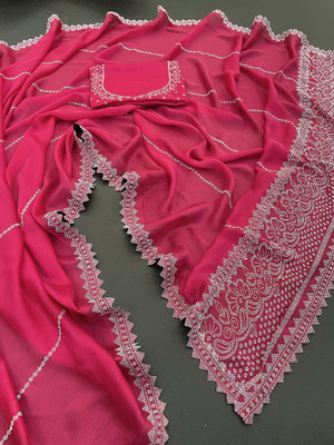 HouseOfCommon Embellished Bollywood Pure Silk Saree(Pink)