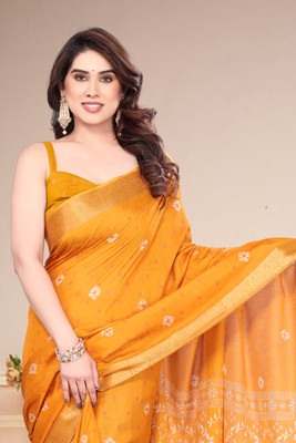 Karnav Fashion Printed Bandhani Chiffon Saree(Yellow)