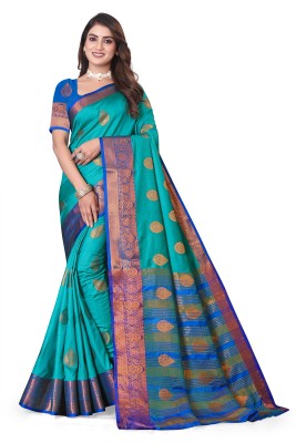 FABFIZA Paisley, Self Design Banarasi Cotton Silk, Silk Blend Saree(Blue)