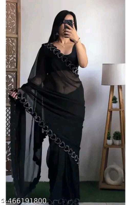 Sayal Creation Self Design Bollywood Georgette Saree(Black)