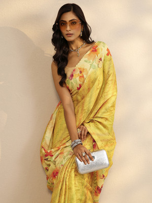 LIBAS Woven Daily Wear Silk Blend Saree(Yellow)