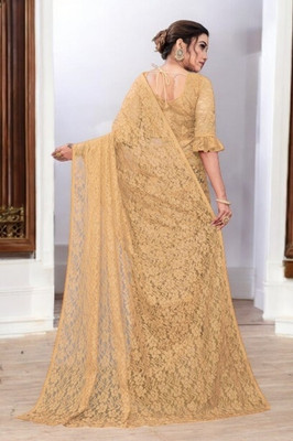 NEXA Self Design Bollywood Net Saree(Brown)