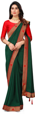 Dharmik Fashion Studio Solid/Plain Bollywood Georgette Saree(Green)