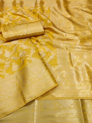 Hare Krishna Self Design Kanjivaram Organza, Jacquard Saree(Yellow)