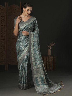 Sareemall Printed Sambalpuri Silk Blend Saree(Blue)
