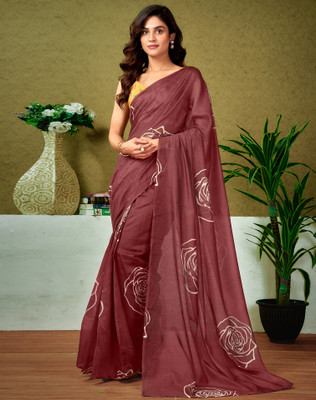 SIRIL Floral Print, Geometric Print, Printed Sambalpuri Chanderi, Cotton Blend Saree(Brown)