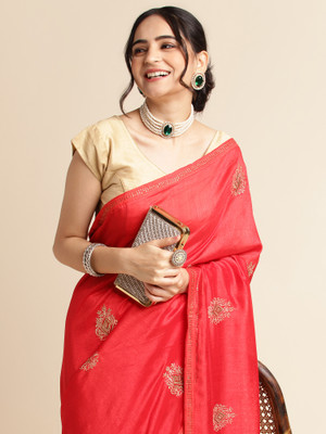 Divastri Embellished Bollywood Silk Blend Saree(Red)