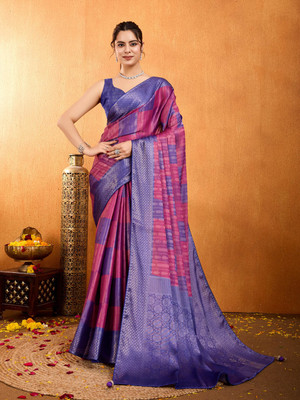 Meena Bazaar Woven Bollywood Art Silk Saree(Purple)