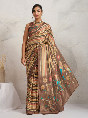 Rachna Striped Bollywood Satin Saree(Multicolor)