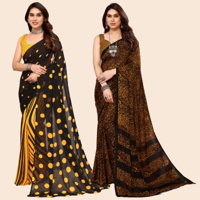 kashvi sarees Printed Daily Wear Georgette Saree(Pack of 2, Yellow, Mustard)