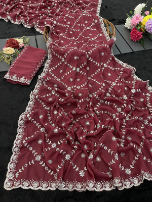 BELLETRENDZ Embroidered Bollywood Georgette Saree(Maroon)